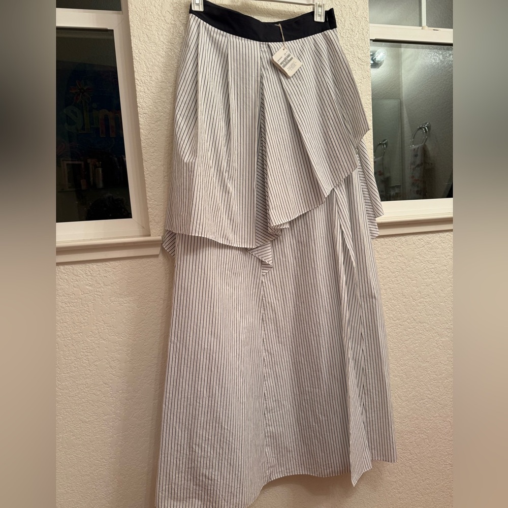 Brunello Cucinelli Italian Designer 💯 Cotton Pinstriped Poplin Maxi Skirt